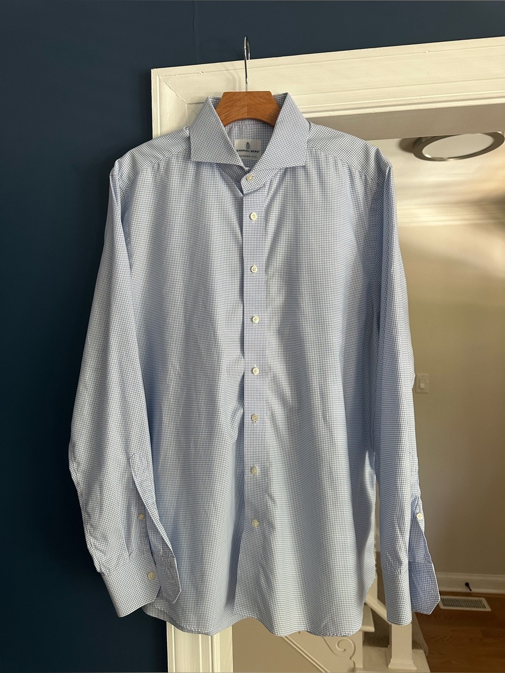 NWOT Emanuel Berg Modern Fit Blue Check Dress Shirt